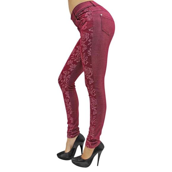Floral Stretch Jeggings With Pockets - Picture 2 of 3